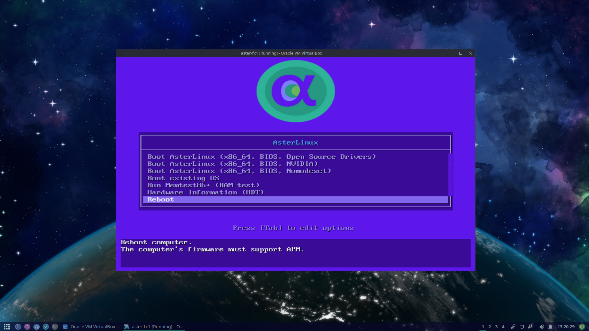 AsterLinux BIOS boot screenshot