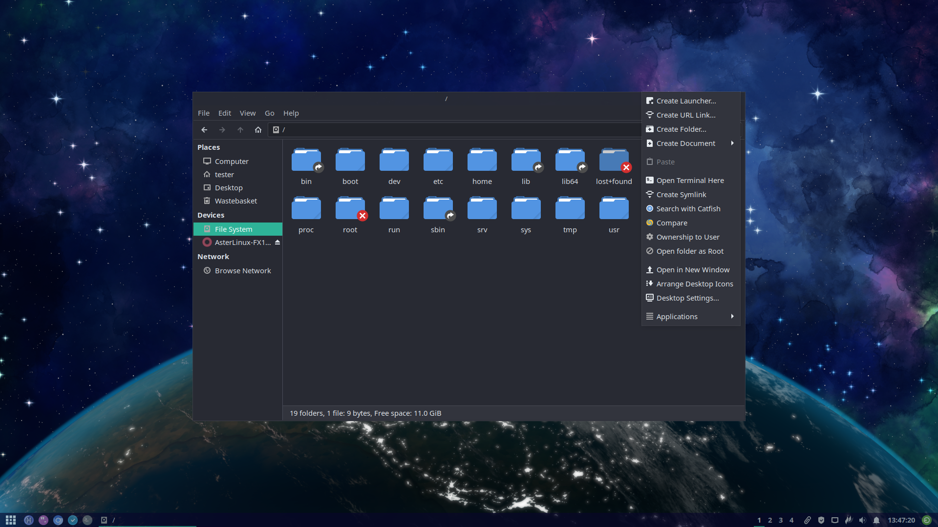 AsterLinux file manager screenshot