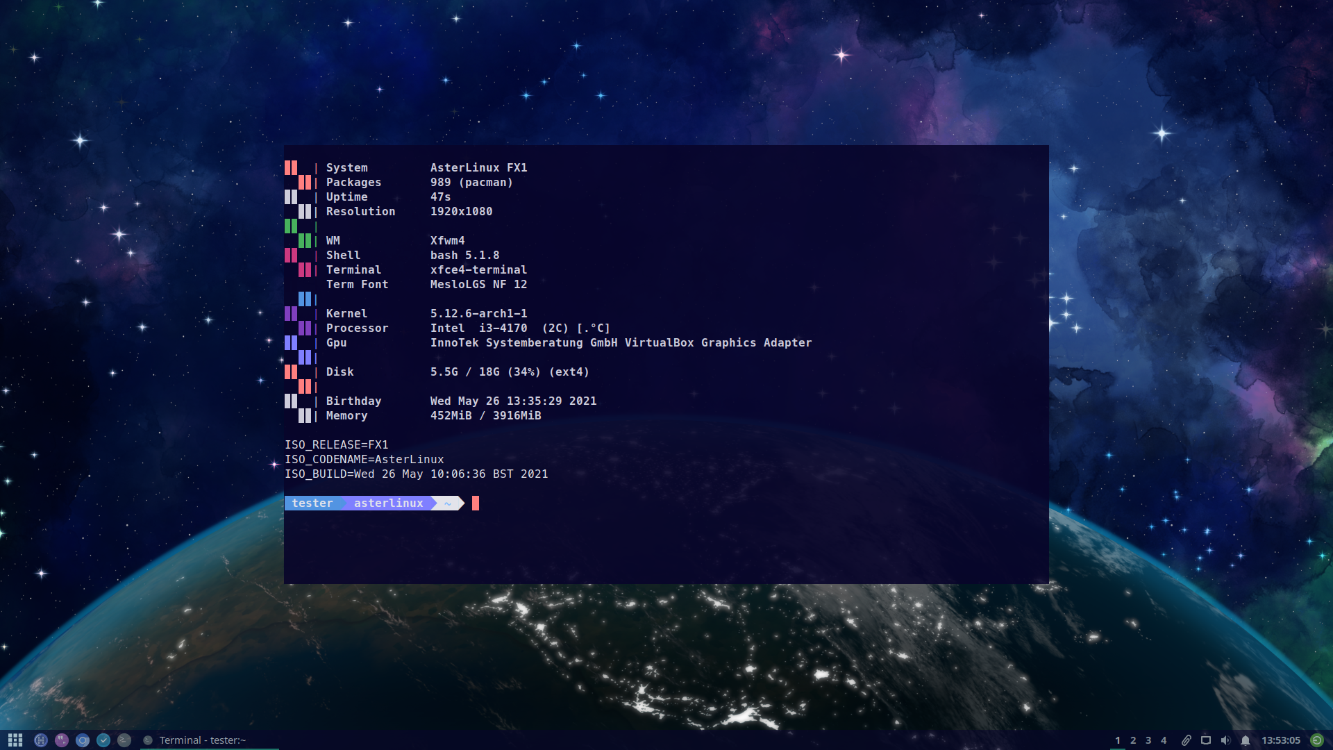 AsterLinux terminal screenshot